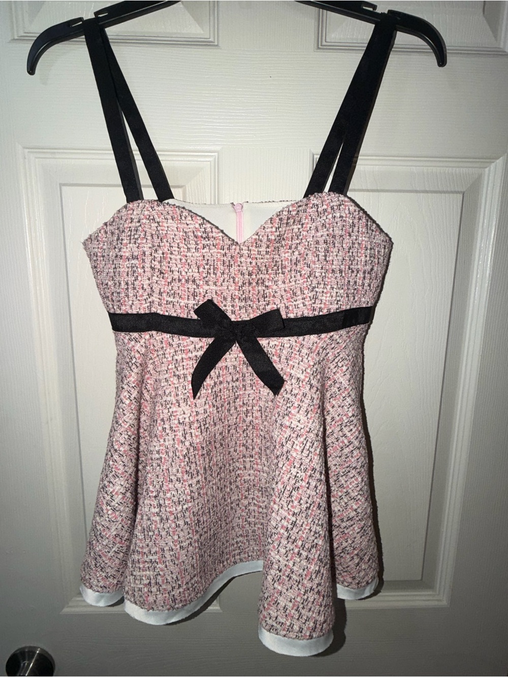 Zara Pink Tweed Cami Top with Black Bow M
